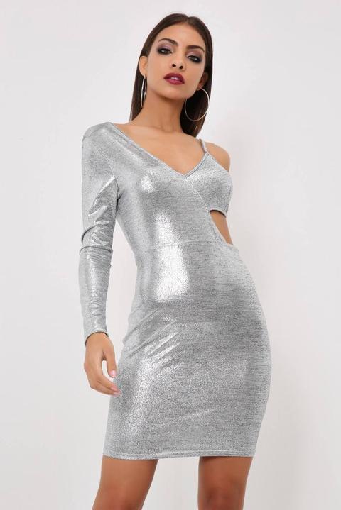 silver cut out dress