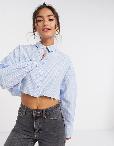 Asos Design Cropped Shirt With Raw Hem In Stripe-no Colour