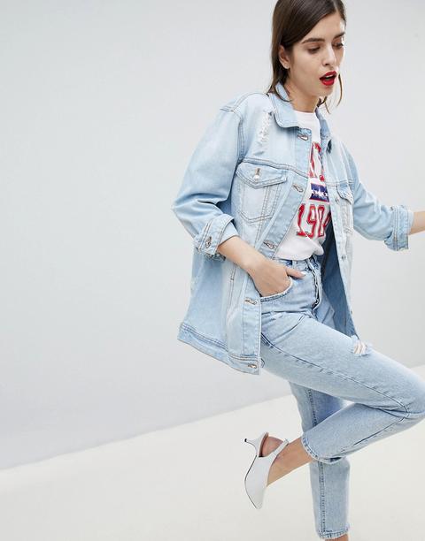 Stradivarius - Giacca Di Jeans Oversize Con Strappi - Blu