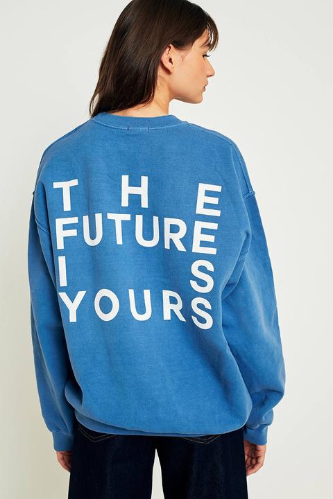 Uo The Future Is Yours Blue Oversized Sweatshirt - Womens S/m