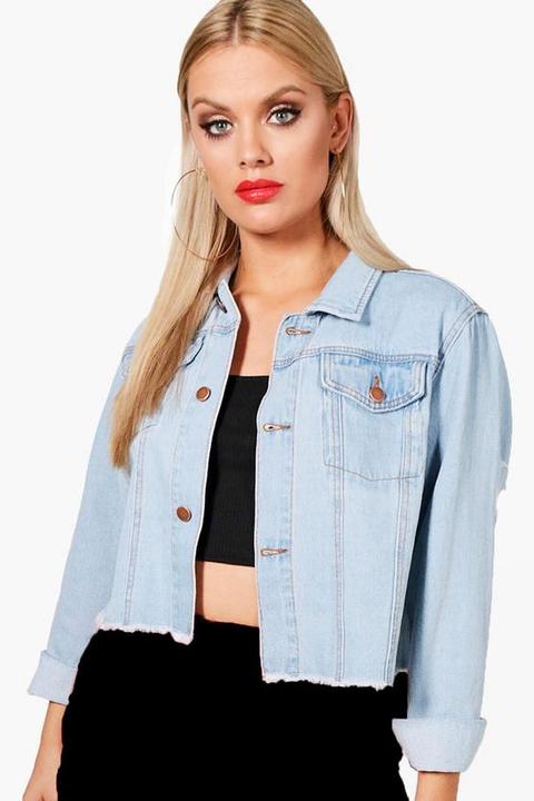 Plus Keira Cropped Denim Trucker Jacket