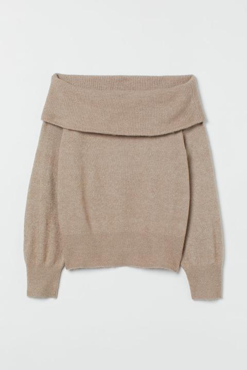 Off-the-shoulder Jumper - Brown