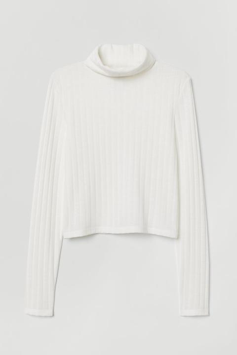 H & M - Jersey De Canalé Cuello Alto - Blanco