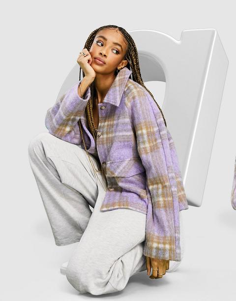 Asos Design Check Shacket In Lilac-multi