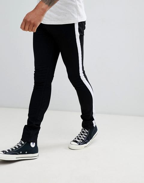 Asos Design Super Skinny Jeans In Black With White Side Stripe
