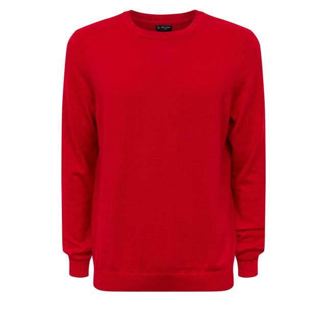 red crew neck jumper