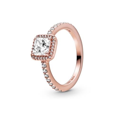 Pandora Square Sparkle Halo Ring - 14k Rose Gold-plated Unique Metal Blend / Clear