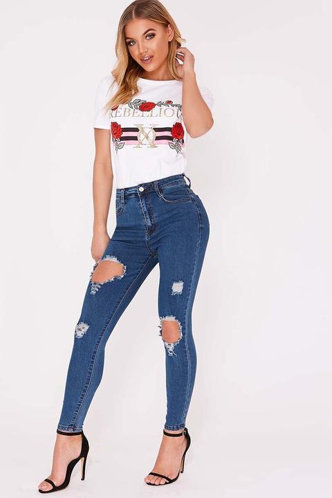 mid blue high waisted skinny jeans