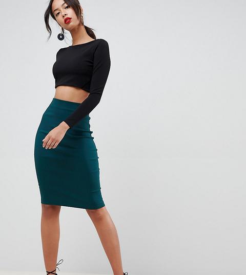 Asos Design Tall - Gonna Longuette A Vita Alta - Verde