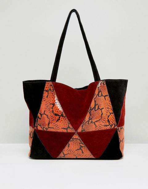 Bolso Shopper De Patchwork De Ante Con Diseño De Serpiente De Asos