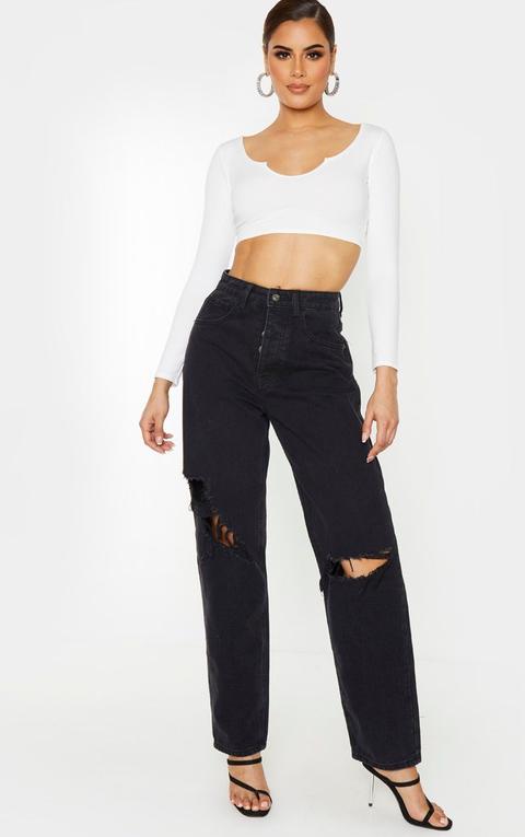 Prettylittlething Black Tall Knee Rip Boyfriend Jeans