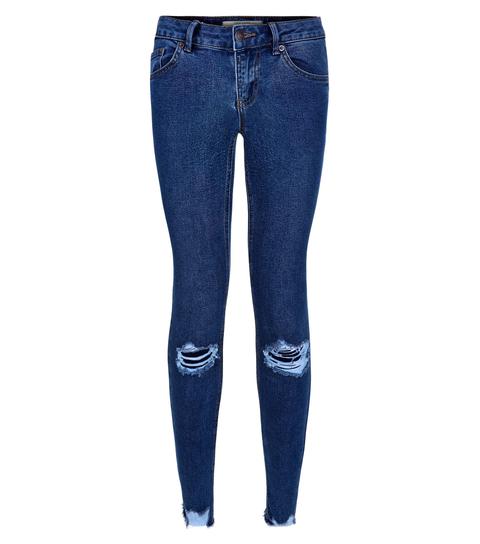 Blue Ripped Distressed Hem Skinny Jenna Jeans New Look