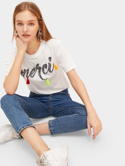 Camiseta Con Estampado De Letra Con Diseño De Fleco