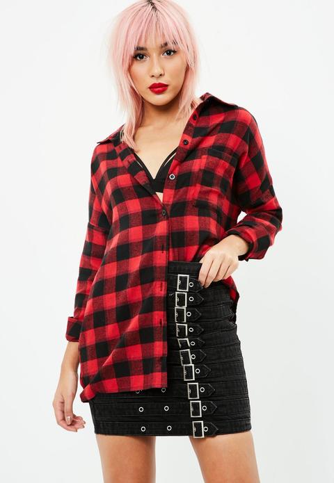 Red Checked Oversized Shirt, Red