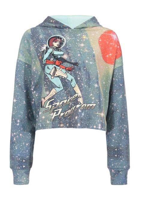 Cropped Space Print Sweatshirt