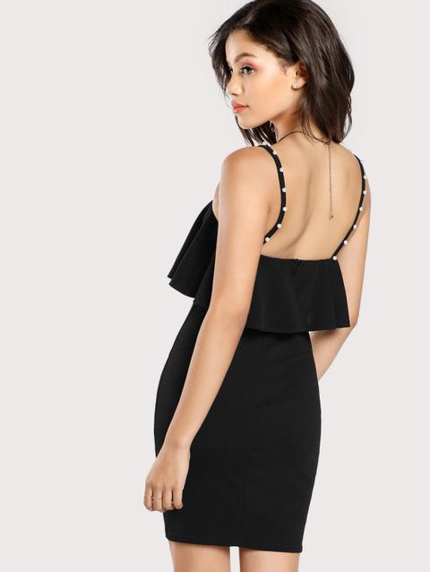 Vestido De Tirante Con Perlas Con Volantes