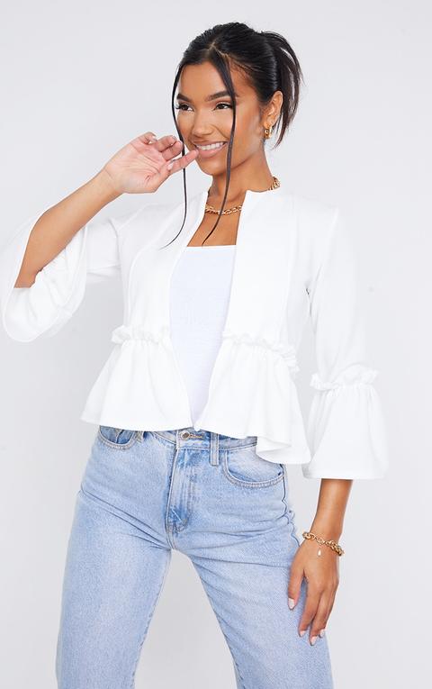 White Frill Sleeve Blazer