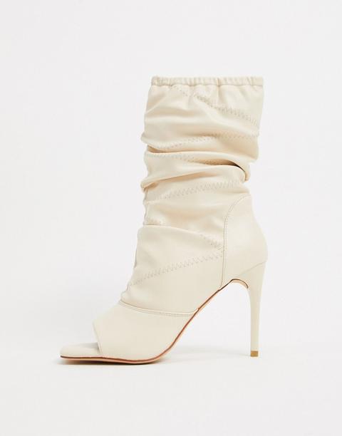 Simmi London Killy Ruched Stiletto Heeled Boots With Open Toe In White