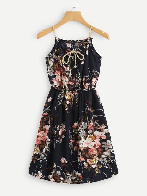 Ditsy Print Random Self Tie Cami Dress