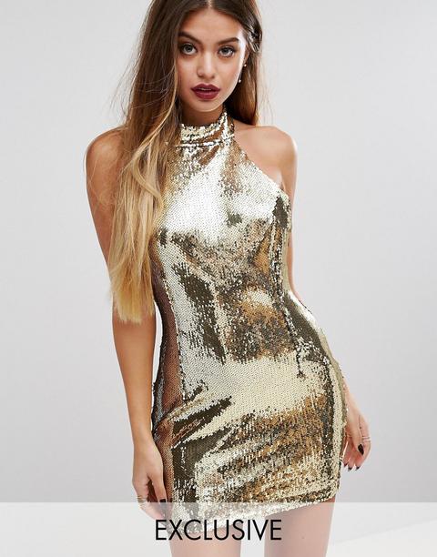 Vestido Ajustado De Lentejuelas Con Cuello Alto De Prettylittlething