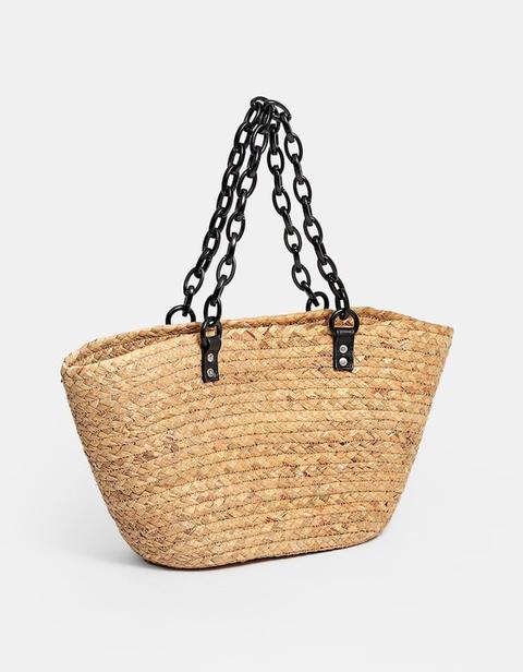 Borsa A Cesta Con Manici Catenina Beige