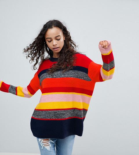 Asos Petite Oversized Jumper In Stripe - Multi