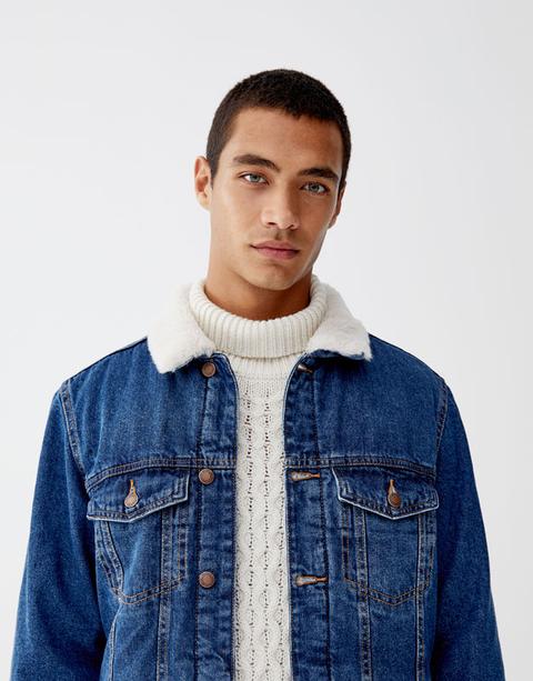 Denim Jacket With Faux Shearling Collar