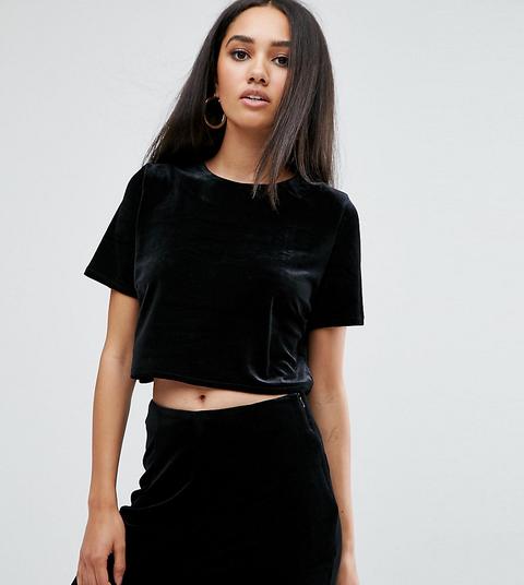 Missguided - Top Corto In Velluto - Nero