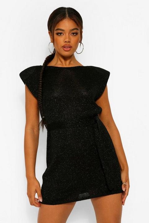 Robe À Paillettes Et Épaulettes - Noir - S, Noir