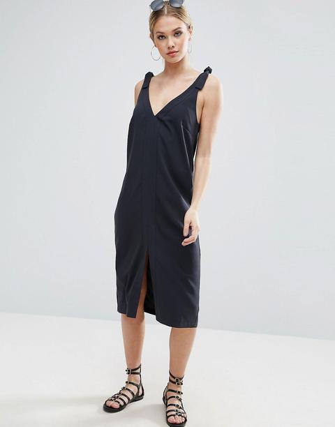 Vestido Midi Con Parte Delantera En V Y Lazada En Los Hombros De Asos