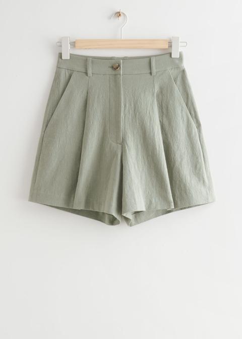 High Waist Linen Shorts - Green