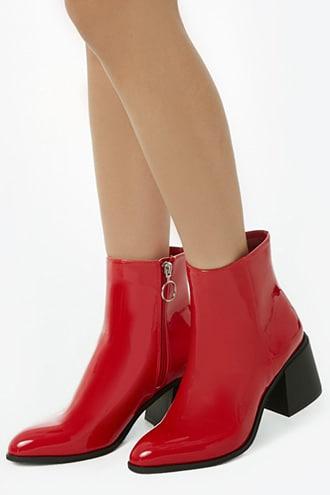 Forever 21 Faux Patent Leather Booties Red