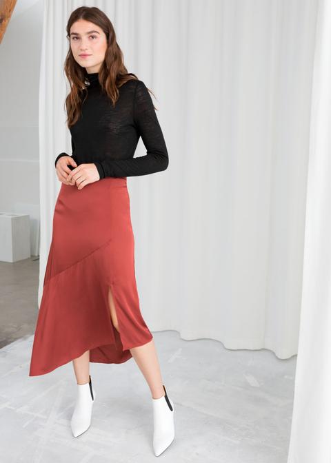 Asymmetric Slit Midi Skirt