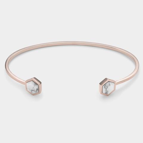 Idylle Rose Gold Marble Hexagons Open Cuff Bracelet