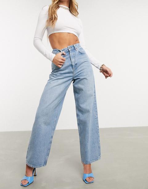 Asos Design High Rise 'relaxed' Dad Jeans In Midwash-blue