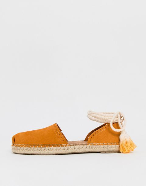 Toms Katalina Saffron Suede Tie Up Espadrilles-tan