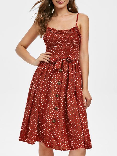 Smocked Polka Dot Midi Dress