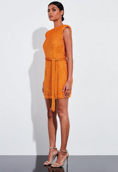 Orange Sequin Shoulder Pad Cowl Back 