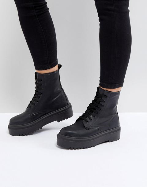 Asos Design Attitude Chunky Lace Up Ankle Boots-black