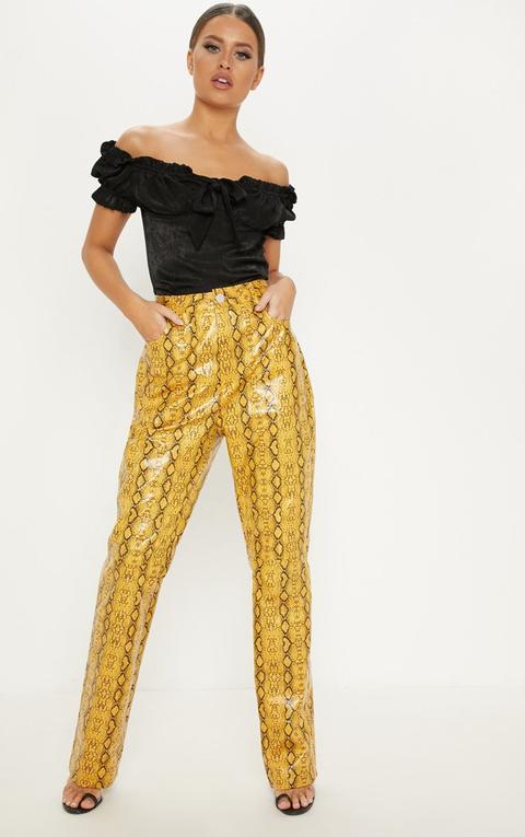 Mustard Faux Leather Snakeskin Straight Leg Trouser