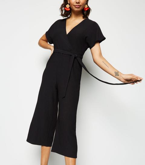 Black Crinkle Wrap Jumpsuit New Look