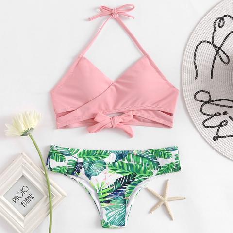Set Di Bikini Con Stampa Di Palma