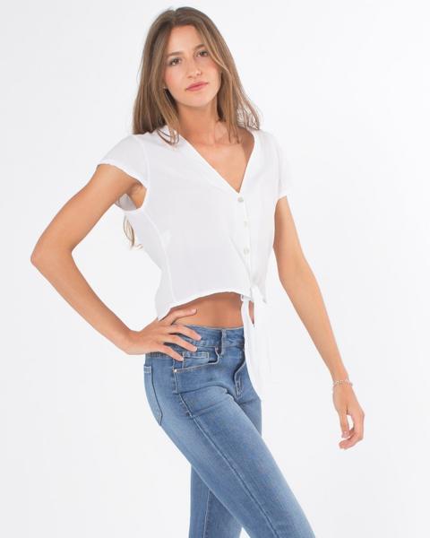 Camisa Crop Escote Pico Nudo Blanco