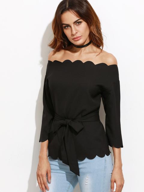 Top A Smerlo Spalle Scoperte Con Cintura - Nero