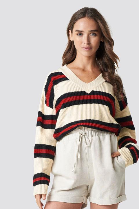 V-neck Striped Knitted Sweater Stripe