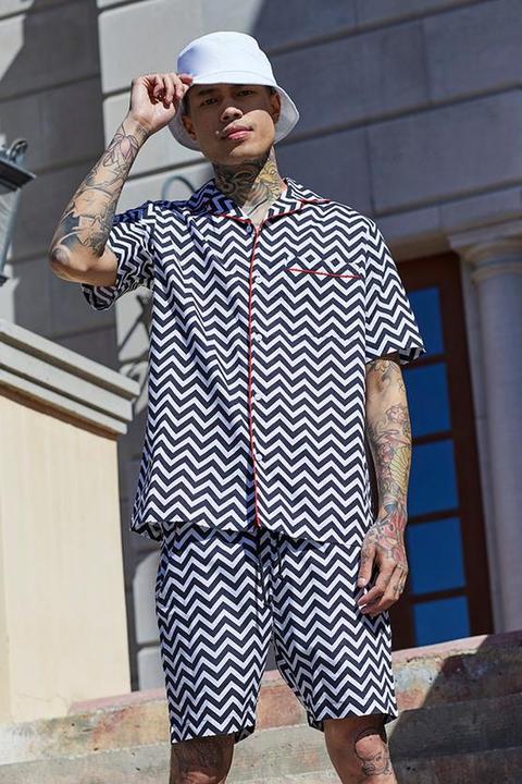 French Zig Zag Print Shirt Co-ord