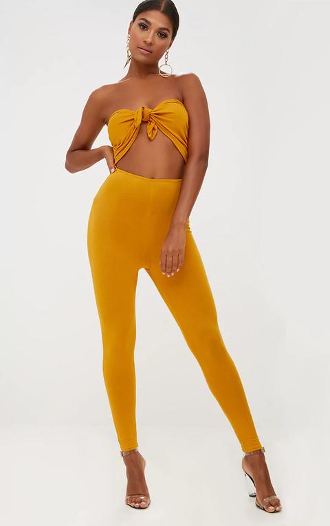 Mustard Bow Front Cut Out Jumpsuit, Yellow