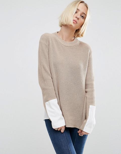 Asos - Maglione Con Collo Alto E Retro Lavorato - Beige