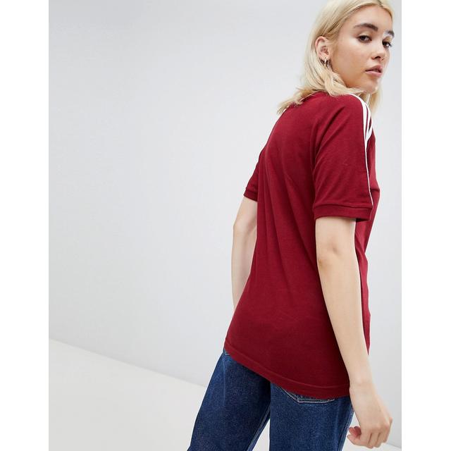 adidas originals 3 stripe t shirt burgundy