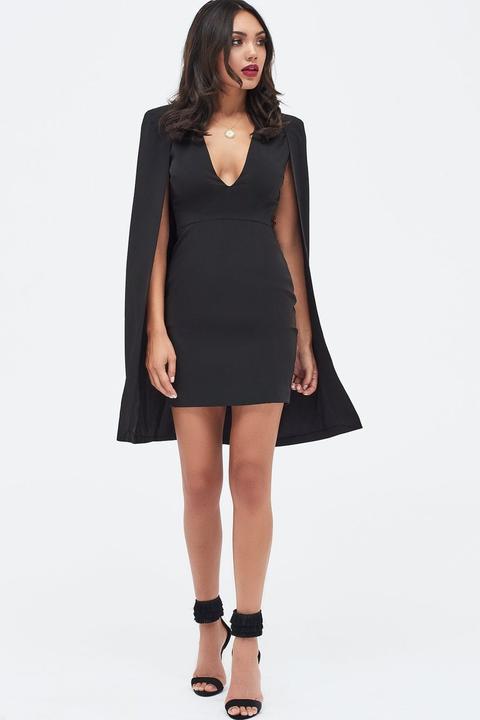 Fitted Cape Mini Dress In Black